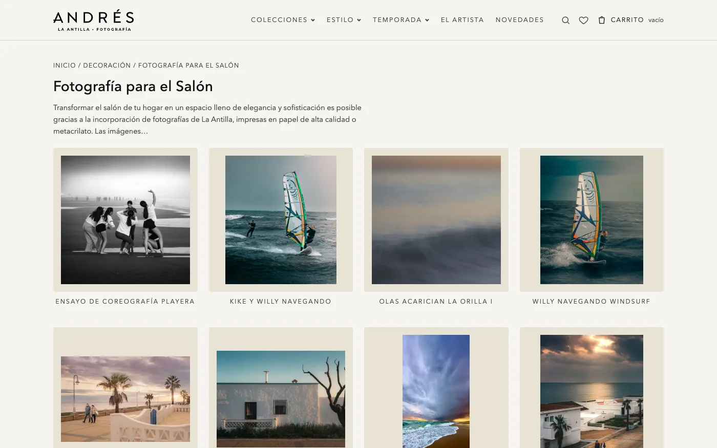 Página «Fotografía para el Salón» de lantilla.com con una selección de fotos para ese ambiente.