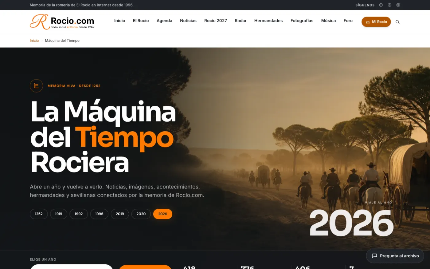 La Máquina del Tiempo de Rocio.com: selector de años para recorrer el archivo desde 1992.